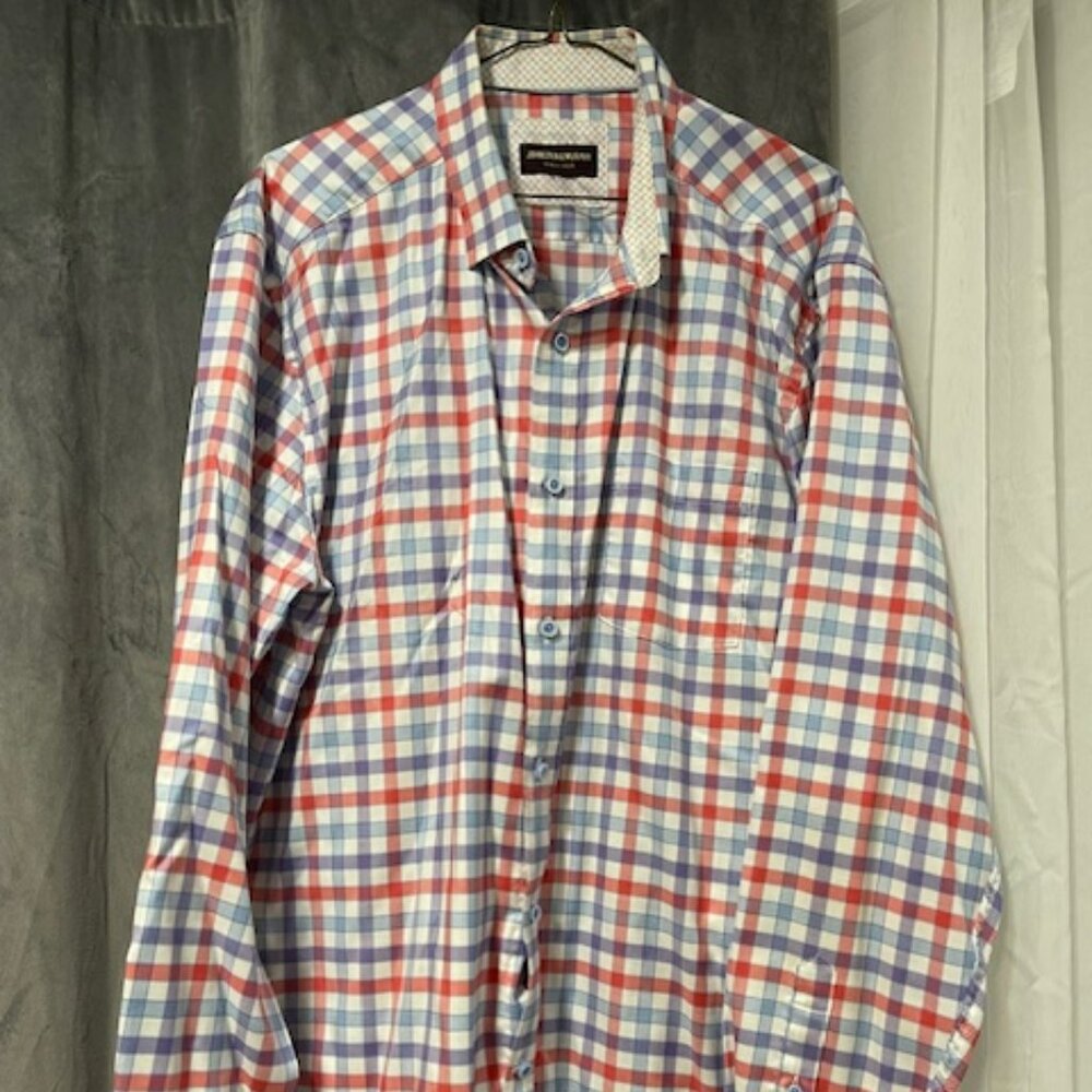 Johnston & Murphy Red and Blue checkered cotton shirt, size XL, Great condition